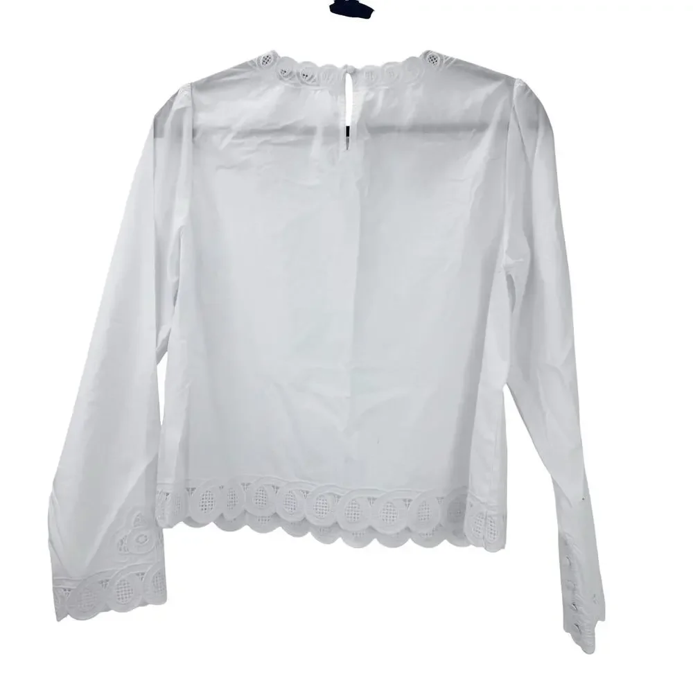 Madewell Women's Embroidered Puff-Sleeve Top in Poplin White Size Small NWT